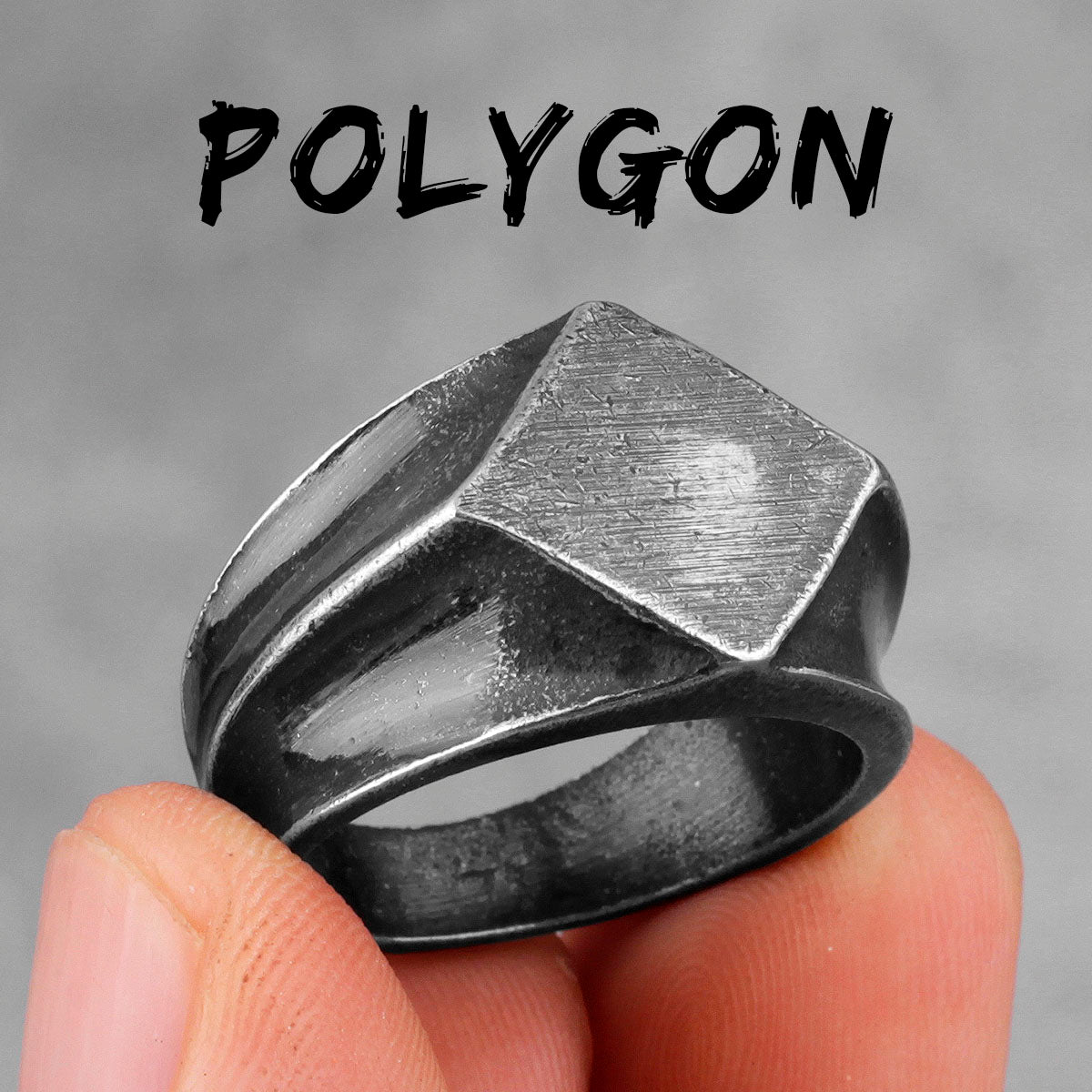 Peris Gems Black / 6 Stainless Retro Silver Polygon Biker Rings Unisex SHEIN Amazon Temu