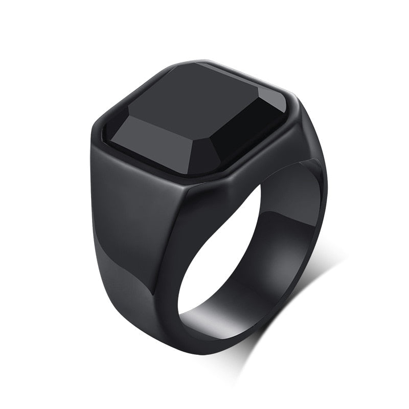 Peris Gems Black / 7 Black Onyx Signet Ring for Men | Stainless Steel Classical Plain Square Ring Black Onyx Signet Ring for Men | Stainless Steel SHEIN Amazon Temu