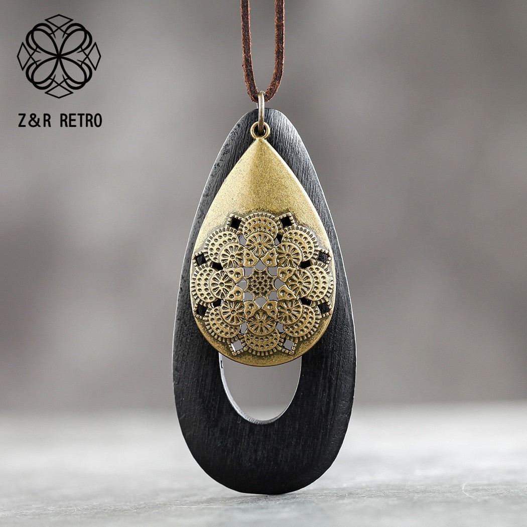 Peris Gems Black / 94cm Long Geometric Wood Pendant Necklace Unisex SHEIN Amazon Temu