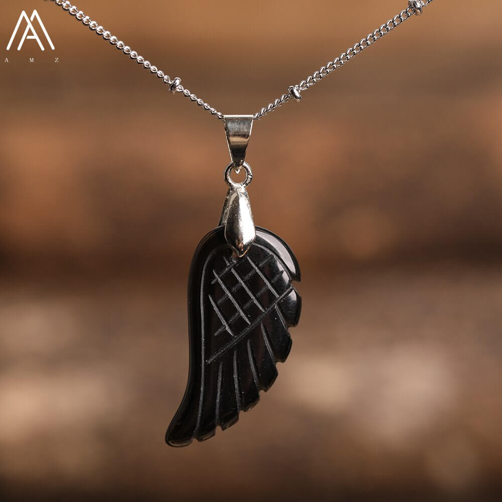 Peris Gems Black Agate Angel Wing Labradorite Choker Necklace - Quartz Crystal Angel Wings SHEIN Amazon Temu