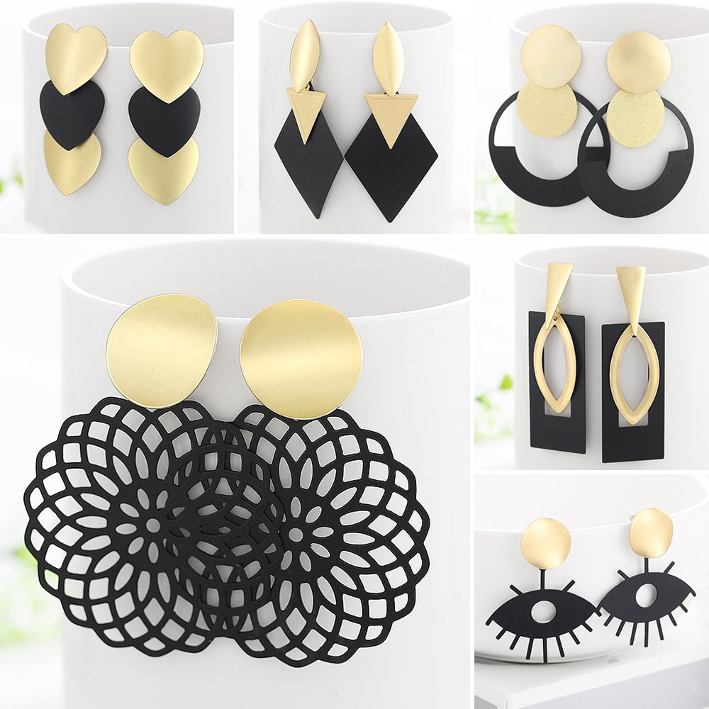 Peris Gems Black and Golden Drop Earrings for Women | Hollow Dangle Earrings for Women SHEIN Amazon Temu