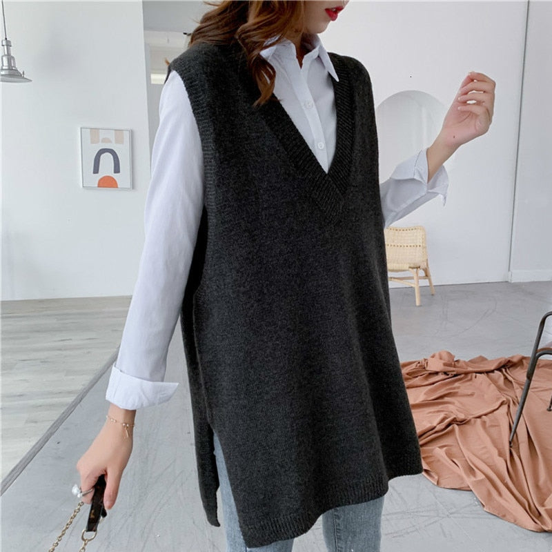 Peris Gems Black ash / One Size Long Oversized V-Neck Office Style Vest for Women SHEIN Amazon Temu