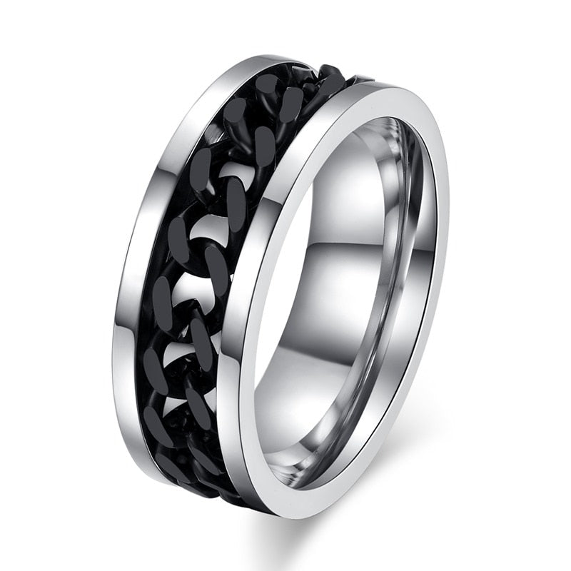 Peris Gems Black Chain / 6 Spinner Cuban Chain Rings Unisex | Titanium Signet Rings SHEIN Amazon Temu