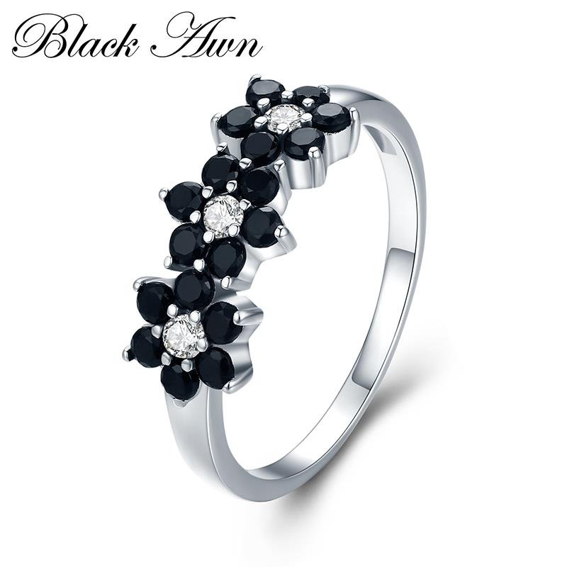 Peris Gems Black Diamond Flower Baguette Ring for Women | Silver Spinel Ring Black Diamond Flower Baguette Ring for Women | Spinel Ring SHEIN Amazon Temu