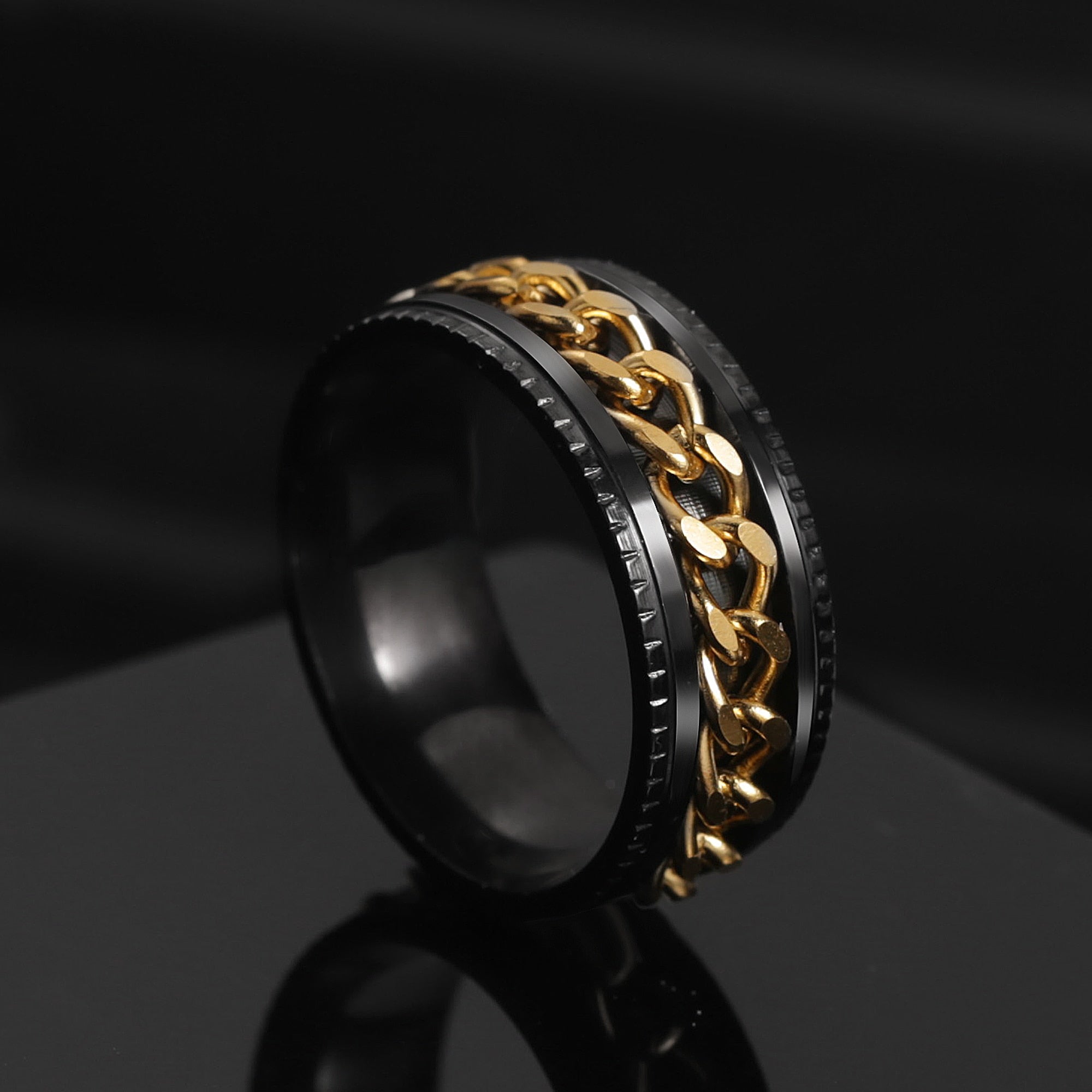 Peris Gems Black & Gold / 6 Rotatable Steel Chain Rings | Spinner Punk Funk Rings SHEIN Amazon Temu