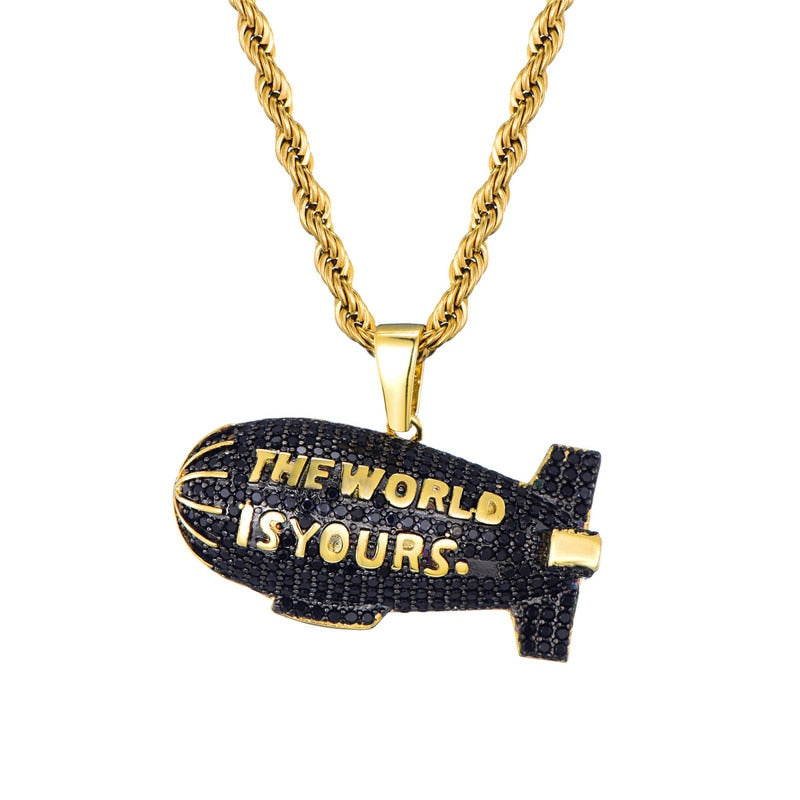 Peris Gems Black Gold The World Is Your Airship Pendant Necklace Unisex Black Gold The World Is Your Scarface Airship Chain SHEIN Amazon Temu