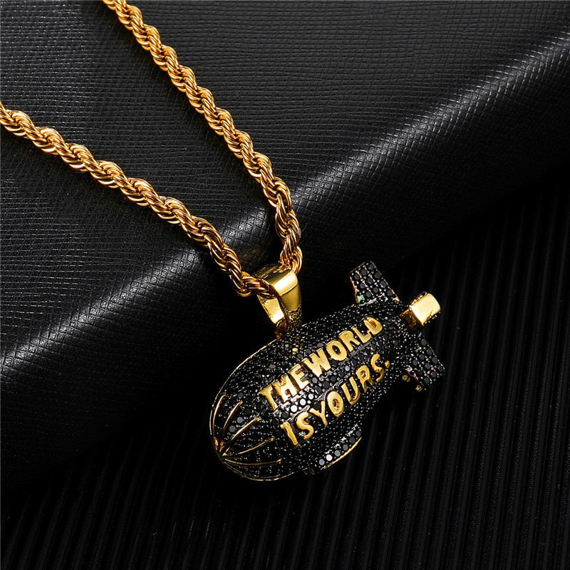 Peris Gems Black Gold The World Is Your Airship Pendant Necklace Unisex Black Gold The World Is Your Scarface Airship Chain SHEIN Amazon Temu