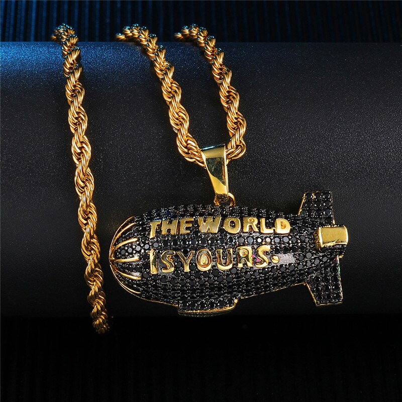 Peris Gems Black Gold The World Is Your Scarface Airship Pendant Necklace Unisex Black Gold The World Is Your Scarface Airship Chain SHEIN Amazon Temu