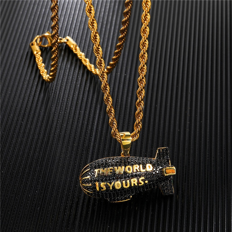 Peris Gems Black Gold The World Is Your Scarface Airship Pendant Necklace Unisex Black Gold The World Is Your Scarface Airship Chain SHEIN Amazon Temu