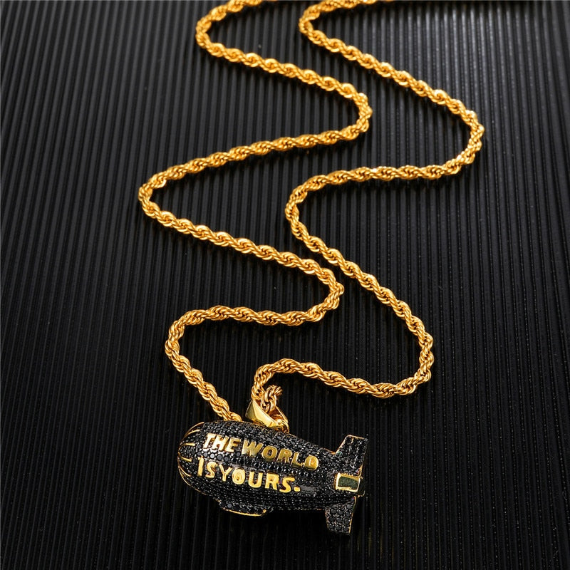 Peris Gems Black Gold The World Is Your Scarface Airship Pendant Necklace Unisex Black Gold The World Is Your Scarface Airship Chain SHEIN Amazon Temu