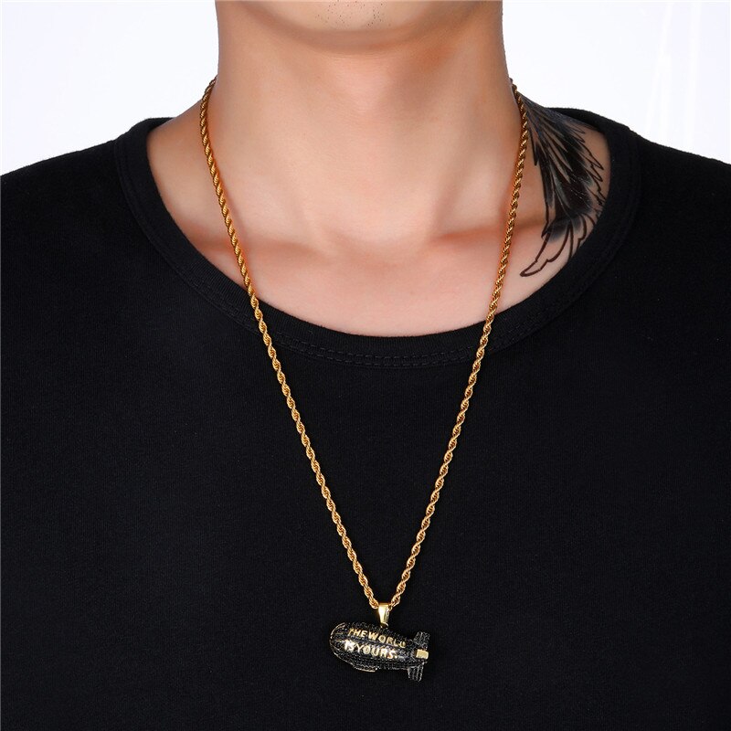 Peris Gems Black Gold The World Is Your Scarface Airship Pendant Necklace Unisex Black Gold The World Is Your Scarface Airship Chain SHEIN Amazon Temu