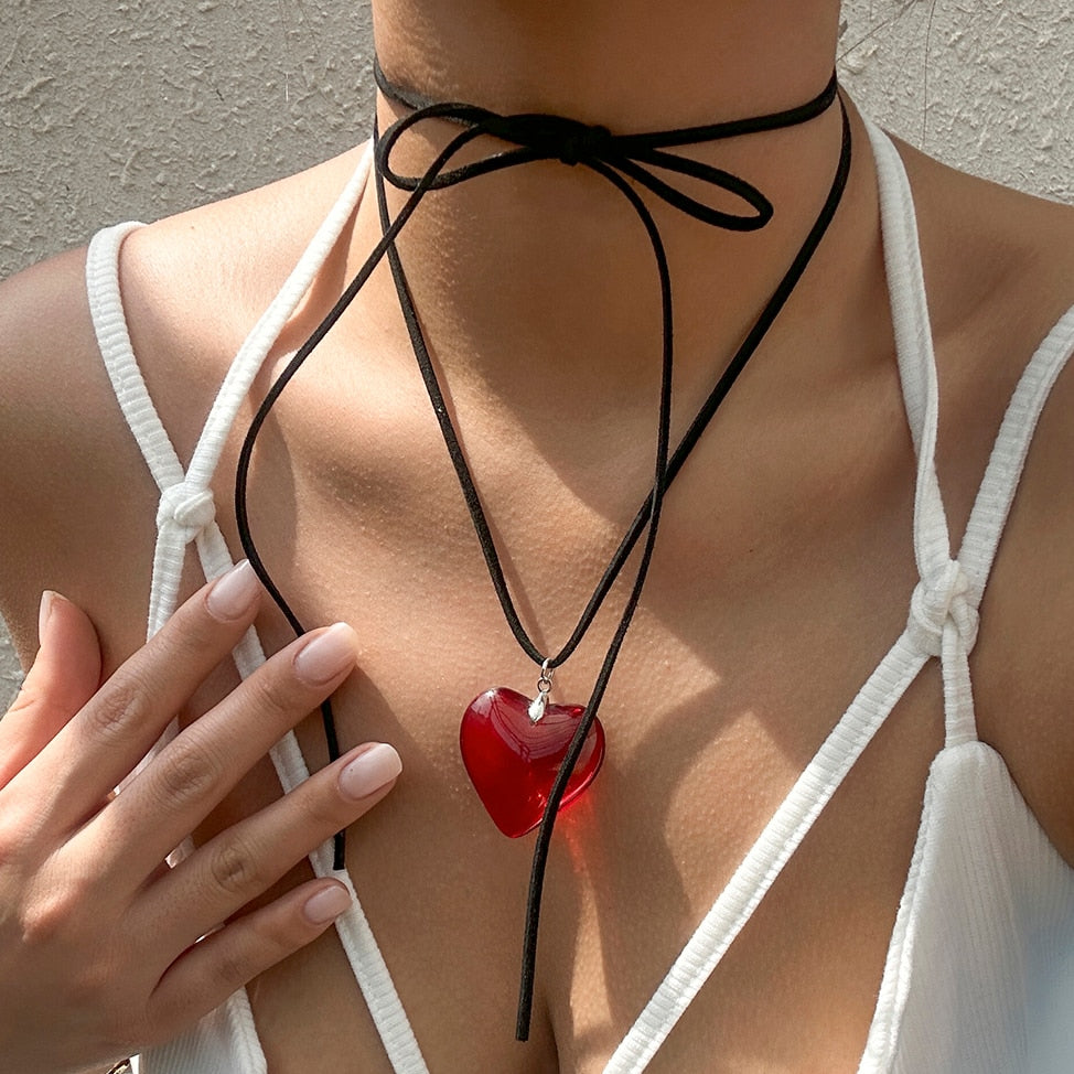 Peris Gems Black Gothic Bowknot Choker Necklace with Big Heart Pendant for Women Black Gothic Bowknot Choker Necklace with Big Heart Pendant SHEIN Amazon Temu