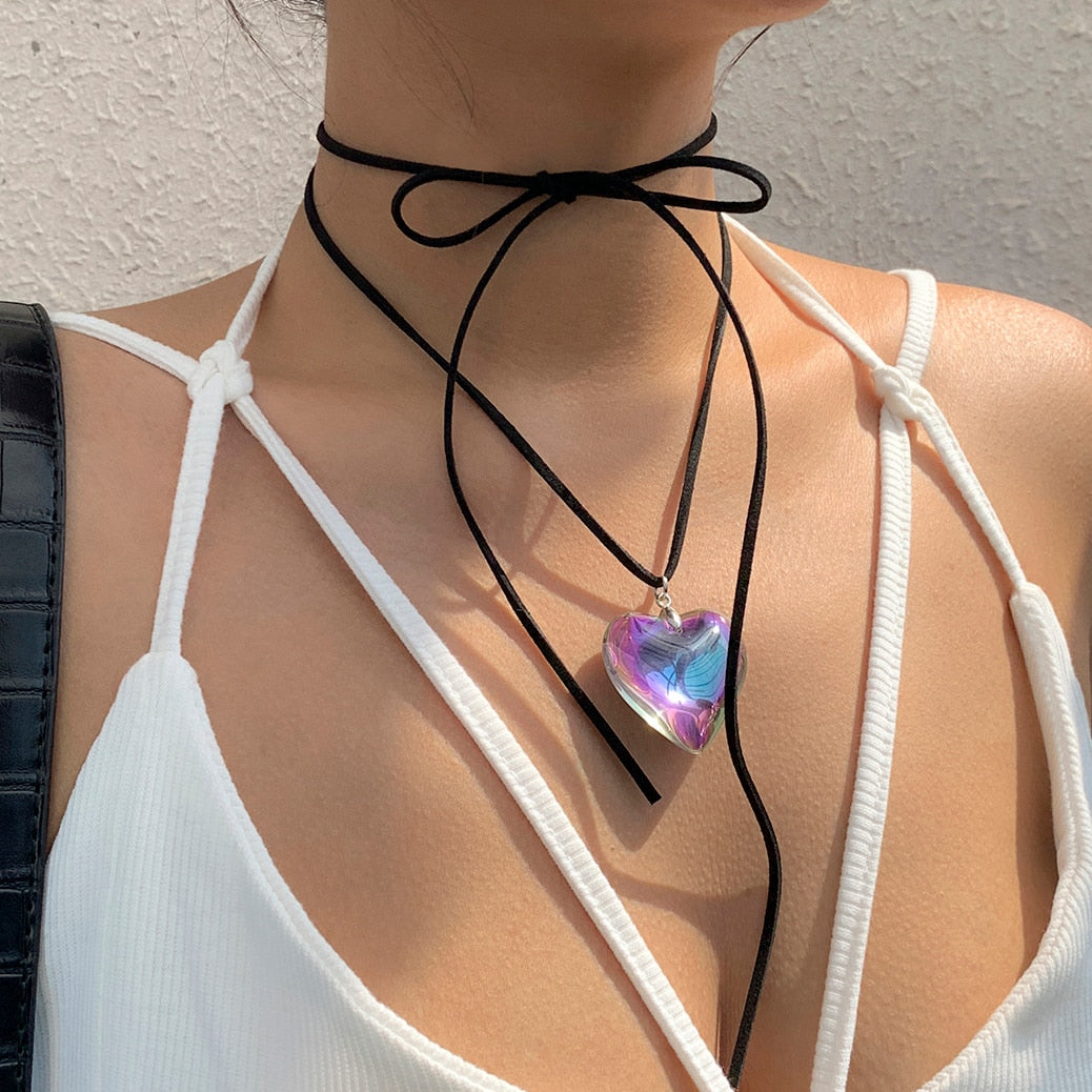 Peris Gems Black Gothic Bowknot Choker Necklace with Big Heart Pendant for Women Black Gothic Bowknot Choker Necklace with Big Heart Pendant SHEIN Amazon Temu
