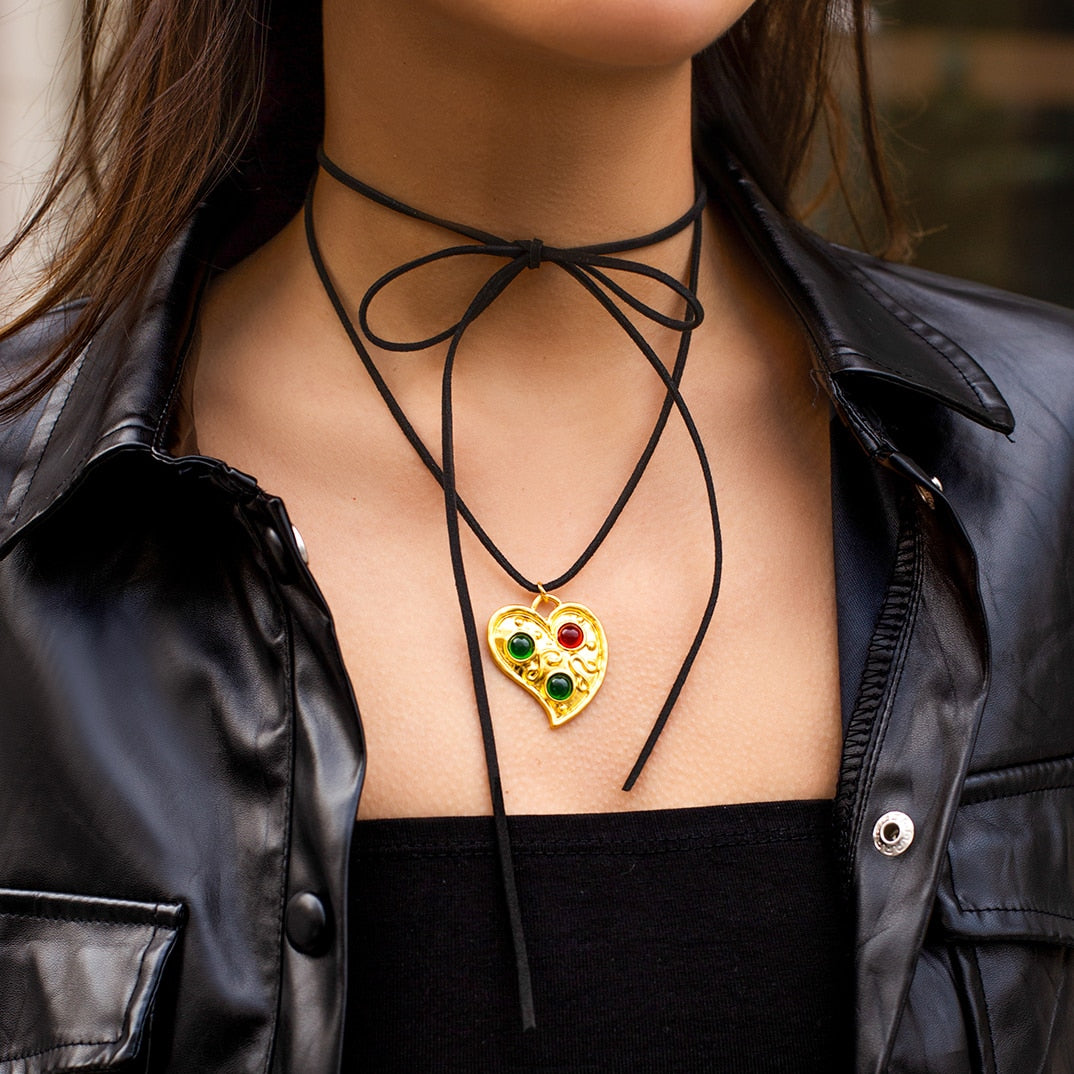 Peris Gems Black Gothic Bowknot Choker Necklace with Big Heart Pendant for Women Black Gothic Bowknot Choker Necklace with Big Heart Pendant SHEIN Amazon Temu