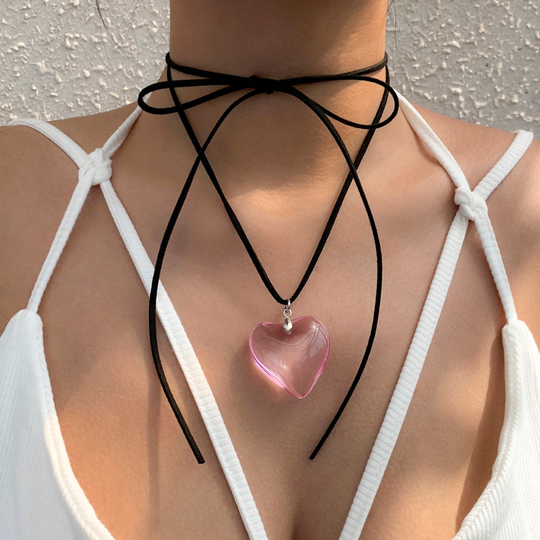 Peris Gems Black Gothic Bowknot Choker Necklace with Big Heart Pendant for Women Black Gothic Bowknot Choker Necklace with Big Heart Pendant SHEIN Amazon Temu