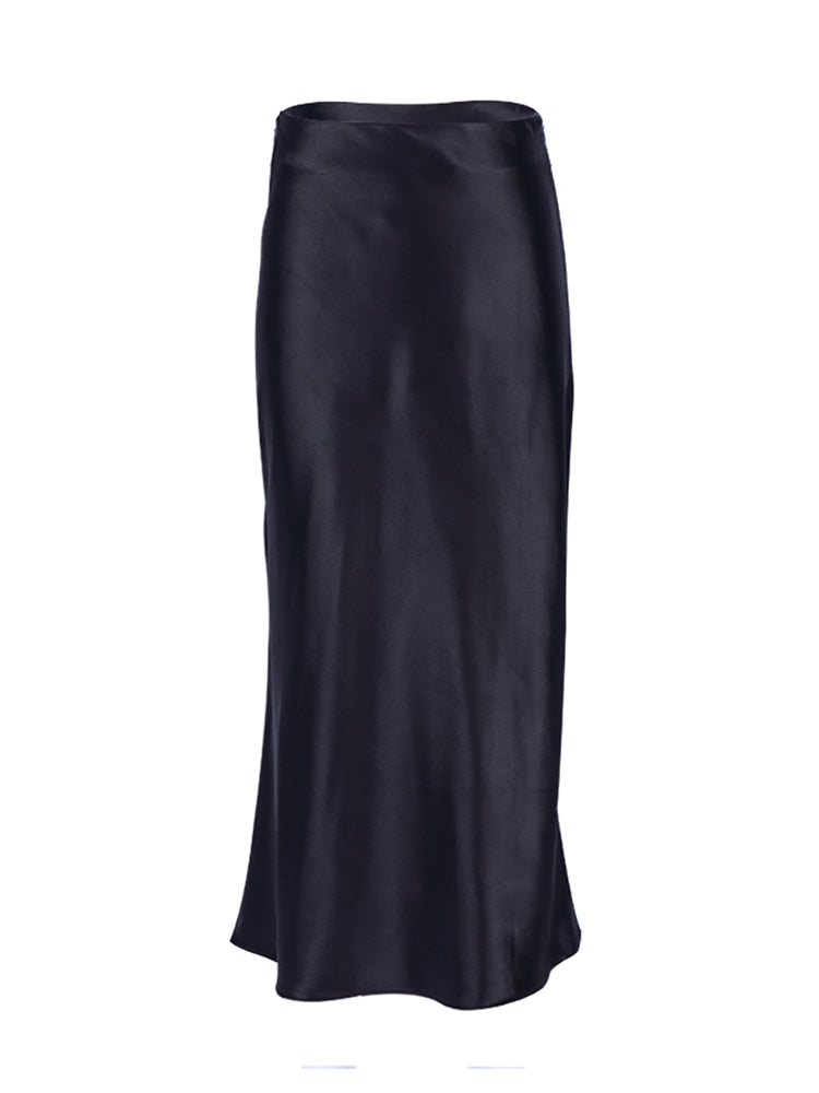 Peris Gems Black / M Solid Satin Silk Skirt for Women | High Waisted Summer Long Satin Elegant Skirt SHEIN Amazon Temu