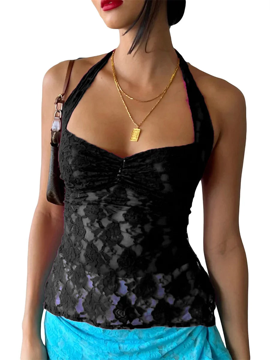 Peris Gems black / M Womens Summer Y2k Sheer Lace Vest Top Camis Halter V Neck Slim Fit Tank Crop Sexy See Through Tee Tops Streetwear Womens Summer Y2k Sheer Lace Vest Top Camis Halter V Neck Slim Fit Tank Crop Sexy See Through Tee Tops Streetwear SHEIN Amazon Temu