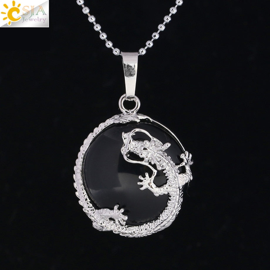 Peris Gems Black Onyx Dragon Pendant Necklace for Women | Silver Quartz Stone Necklace for Women SHEIN Amazon Temu