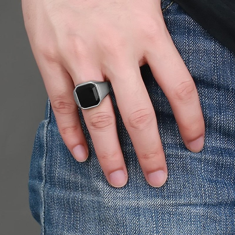 Peris Gems Black Onyx Signet Ring for Men | Stainless Steel Classical Plain Square Ring Black Onyx Signet Ring for Men | Stainless Steel SHEIN Amazon Temu