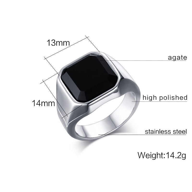 Peris Gems Black Onyx Signet Ring for Men | Stainless Steel Classical Plain Square Ring Black Onyx Signet Ring for Men | Stainless Steel SHEIN Amazon Temu