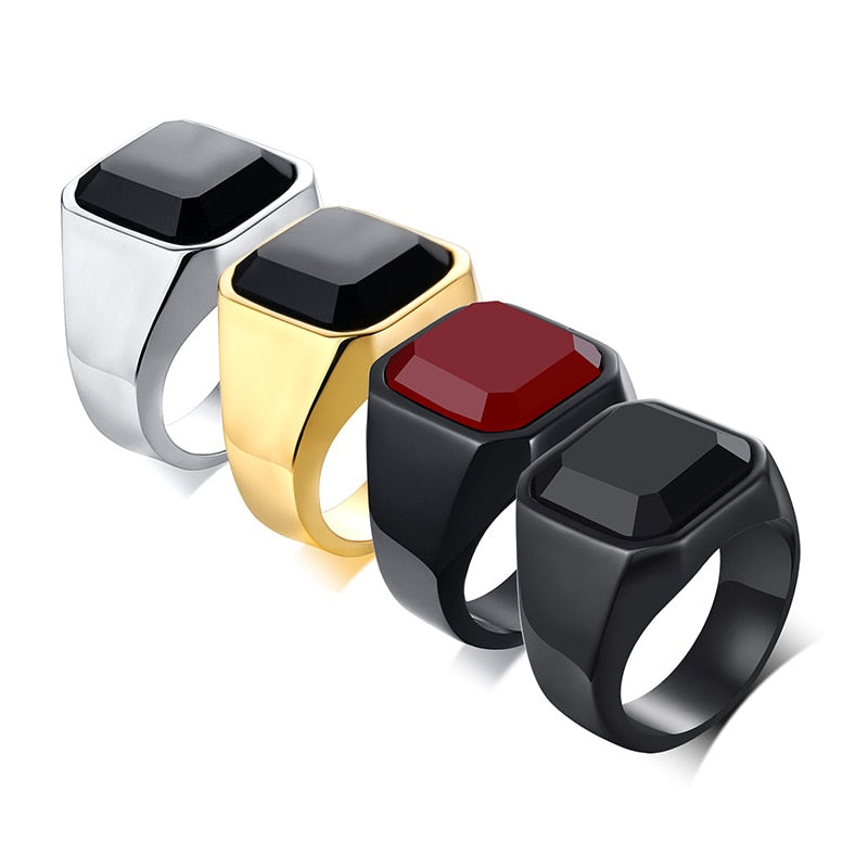 Peris Gems Black Onyx Signet Ring for Men | Stainless Steel Classical Plain Square Ring Black Onyx Signet Ring for Men | Stainless Steel SHEIN Amazon Temu