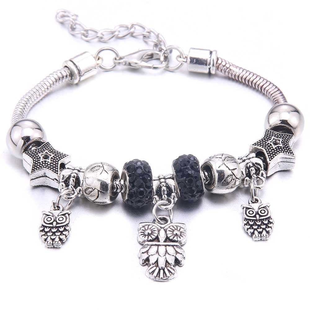 Peris Gems Black Owl Dragonfly & Owl Pendants Crystal Charm Bracelets | Beads Bracelet for Women Dragonfly & Owl Pendants Crystal Charm Bracelets SHEIN Amazon Temu
