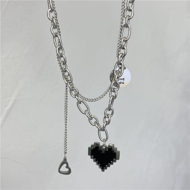 Peris Gems Black Pixel Heart Silver Necklace for Women SHEIN Amazon Temu