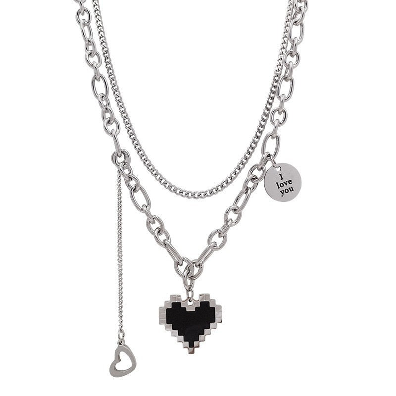 Peris Gems Black Pixel Heart Silver Necklace for Women SHEIN Amazon Temu