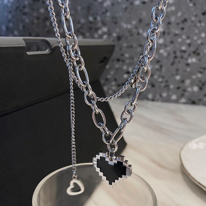Peris Gems Black Pixel Heart Silver Necklace for Women SHEIN Amazon Temu