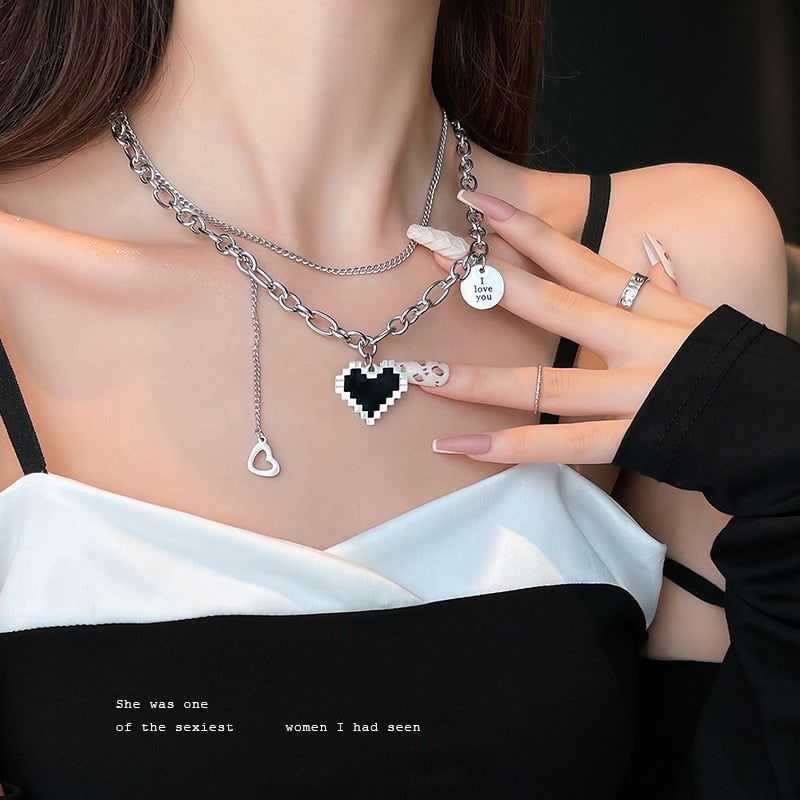 Peris Gems Black Pixel Heart Silver Necklace for Women SHEIN Amazon Temu