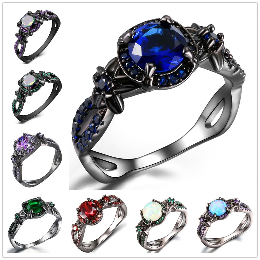 Peris Gems Black Plated Natural Crystal Birthstone Ring for Women | Opal Diamond Silver Wedding Ring SHEIN Amazon Temu