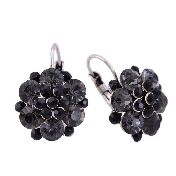 Peris Gems Black Rhinestone Flower Clip On Earrings for Women | Silver Diamond Earrings Rhinestone Flower Clip On Earrings for Women Silver Earrings SHEIN Amazon Temu