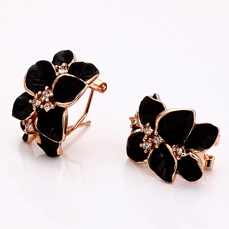 Peris Gems Black Rose Flower Necklace and Earrings Set | Diamond Flower Necklace Set Women&