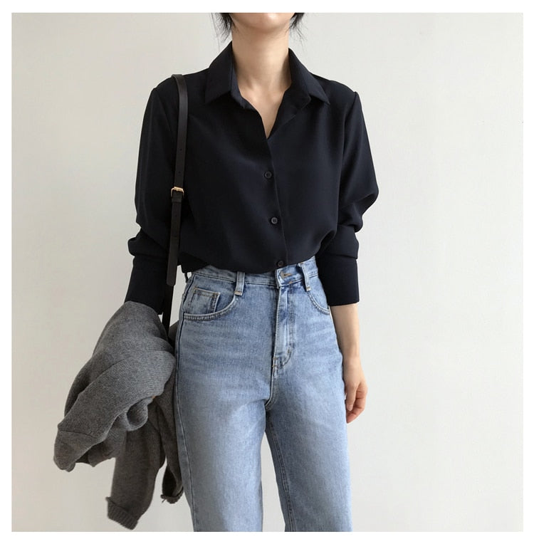 Peris Gems Black / S Classic Chiffon Blouse Shirt for Women | Long Sleeve Office Tops Classic Chiffon Blouse Shirt for Women | Long Sleeve Tops SHEIN Amazon Temu