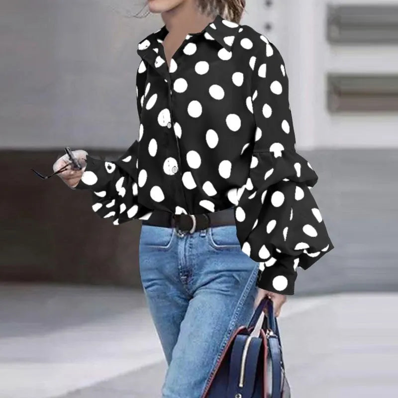 Peris Gems Black / S Polka Dot Lantern Long Sleeve Shirt for Women SHEIN Amazon Temu
