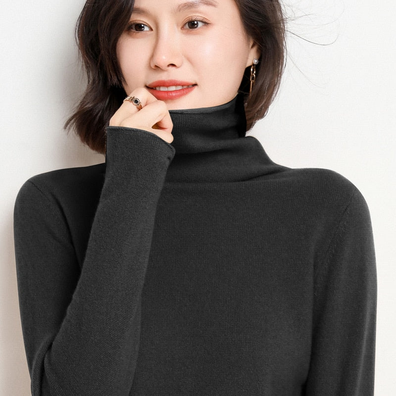 Peris Gems Black / S Pure Wool Winter Sweater for Women | Solid Slim Turtleneck Sweater Pure Wool Winter Sweater for Women | Solid Slim Sweater SHEIN Amazon Temu