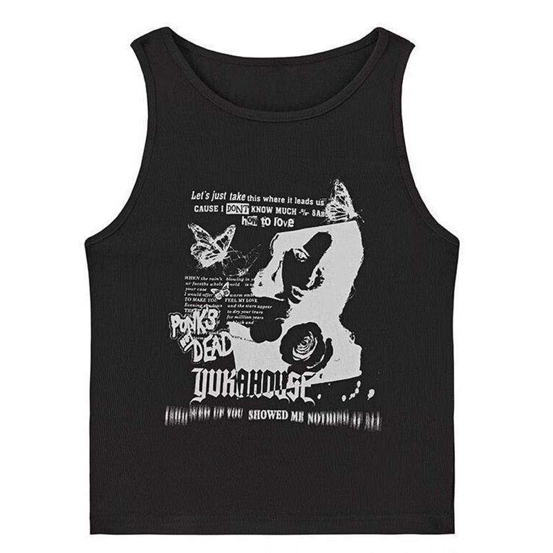 Peris Gems Black / S Sleeveless Grunge Print Tank Top for Women | Women&