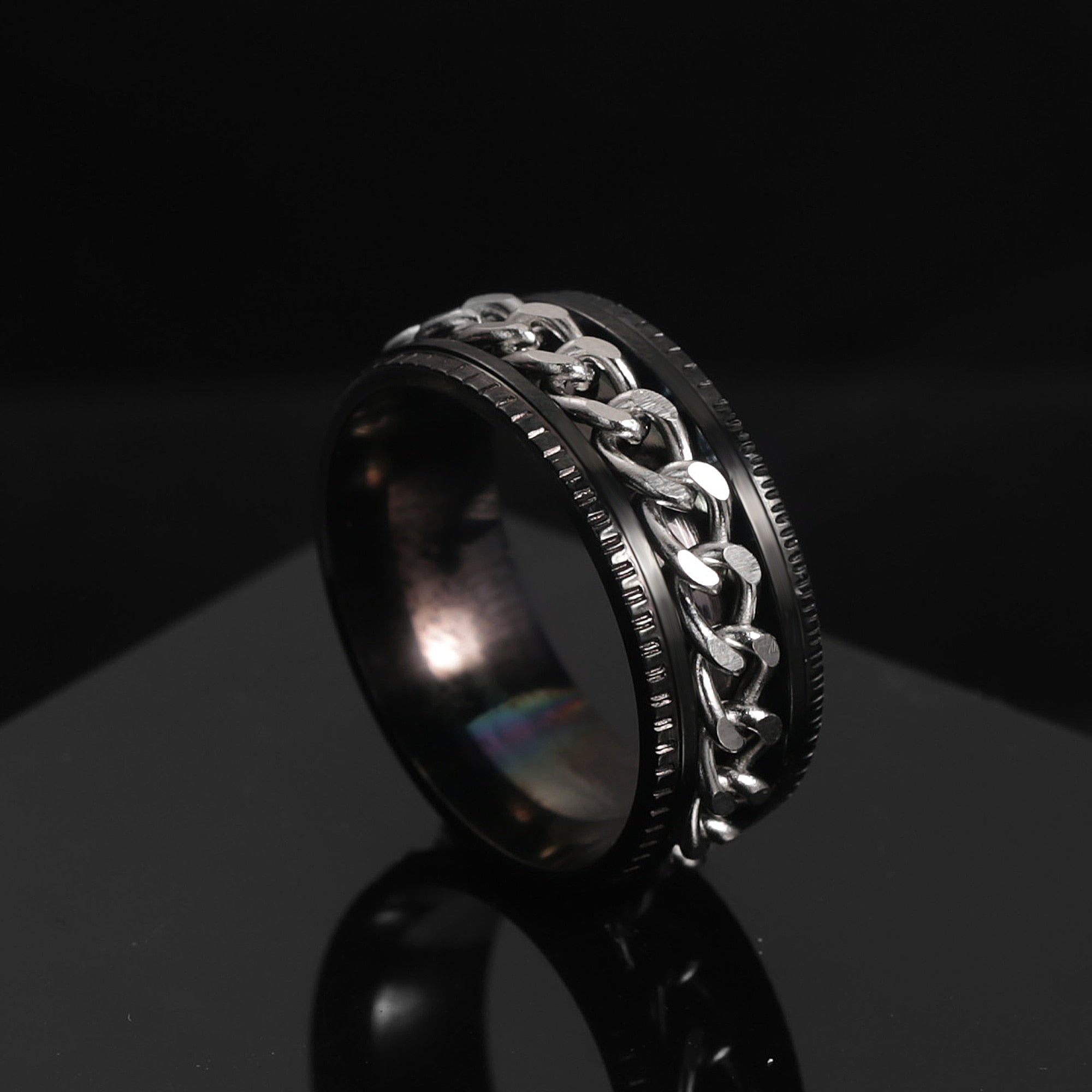 Peris Gems Black & Silver / 6 Rotatable Steel Chain Rings | Spinner Punk Funk Rings SHEIN Amazon Temu