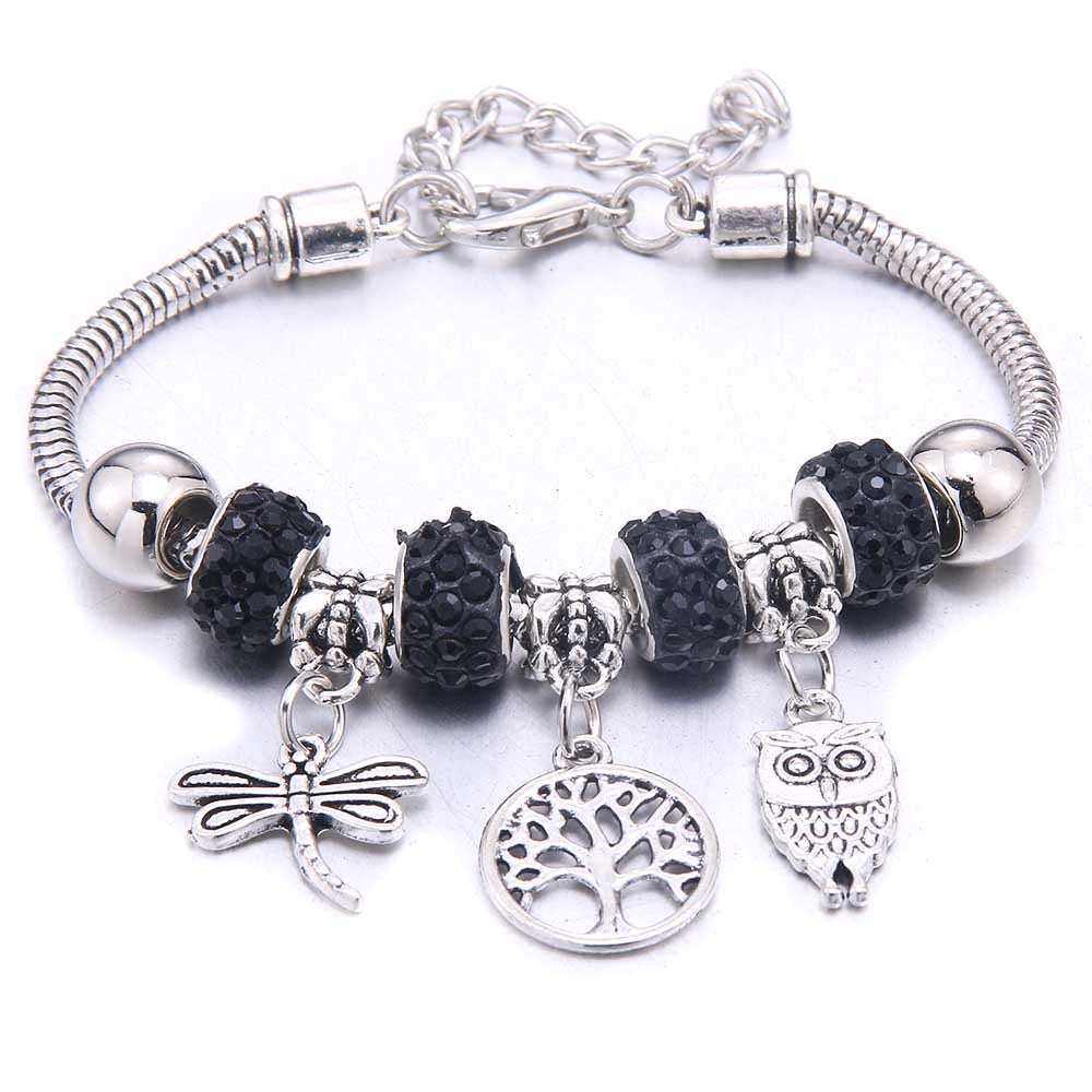 Peris Gems Black Tree Dragonfly & Owl Pendants Crystal Charm Bracelets | Beads Bracelet for Women Dragonfly & Owl Pendants Crystal Charm Bracelets SHEIN Amazon Temu