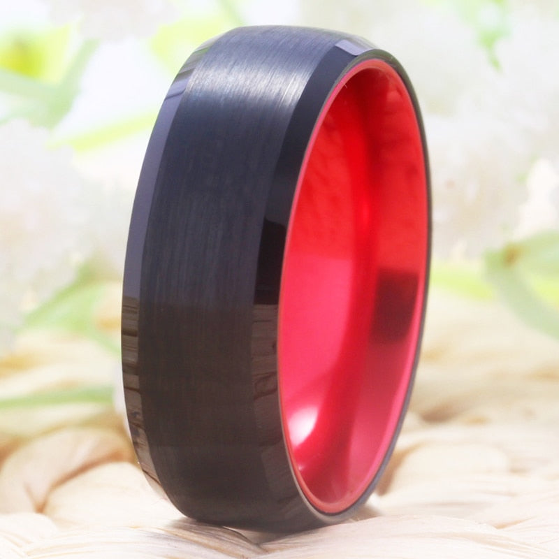 Peris Gems Black Tungsten Ring with Red Insides | Unisex Red Rings SHEIN Amazon Temu