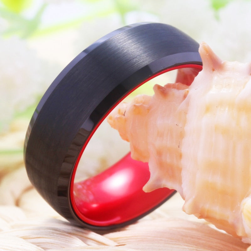 Peris Gems Black Tungsten Ring with Red Insides | Unisex Red Rings SHEIN Amazon Temu