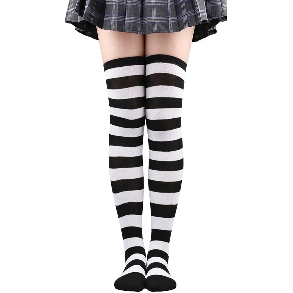 Peris Gems Black white wide 15 / One Size Womens Striped Thigh High Stockings Ladies Girls Black White pink Long Over Above Knee Socks Cosplay Lolita Harajuku Y2k 2025 Womens Striped Thigh High Stockings Ladies Girls Black White pink Long Over Above Knee Socks Cosplay Lolita Harajuku Y2k 2025 SHEIN Amazon Temu