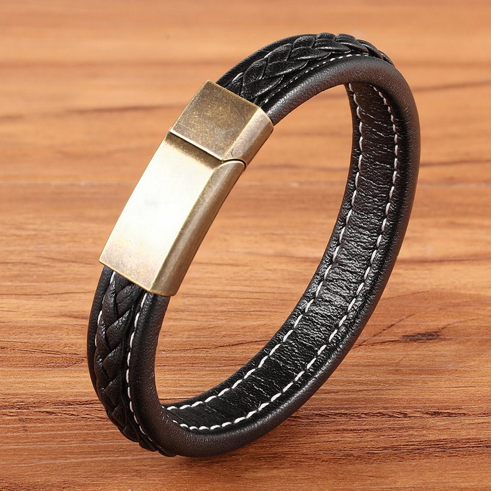 Peris Gems Black with Gold / 19cm Leather Textured Grid Buckle Bracelets Unisex | Black Rose Gold Leather Leather Textured Grid Buckle Bracelets Unisex SHEIN Amazon Temu
