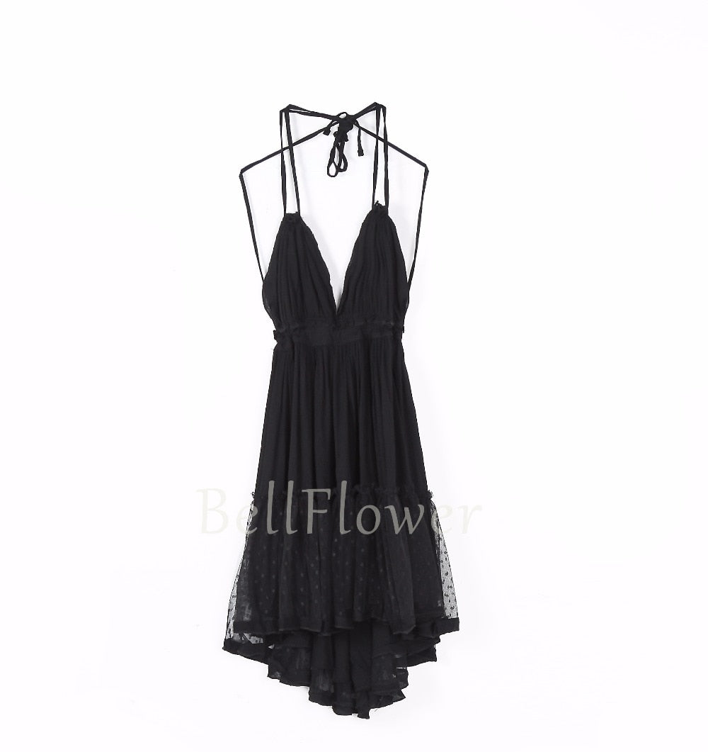 Peris Gems Black / XS Halter Lace Up Backless Dresses for Women | Women&