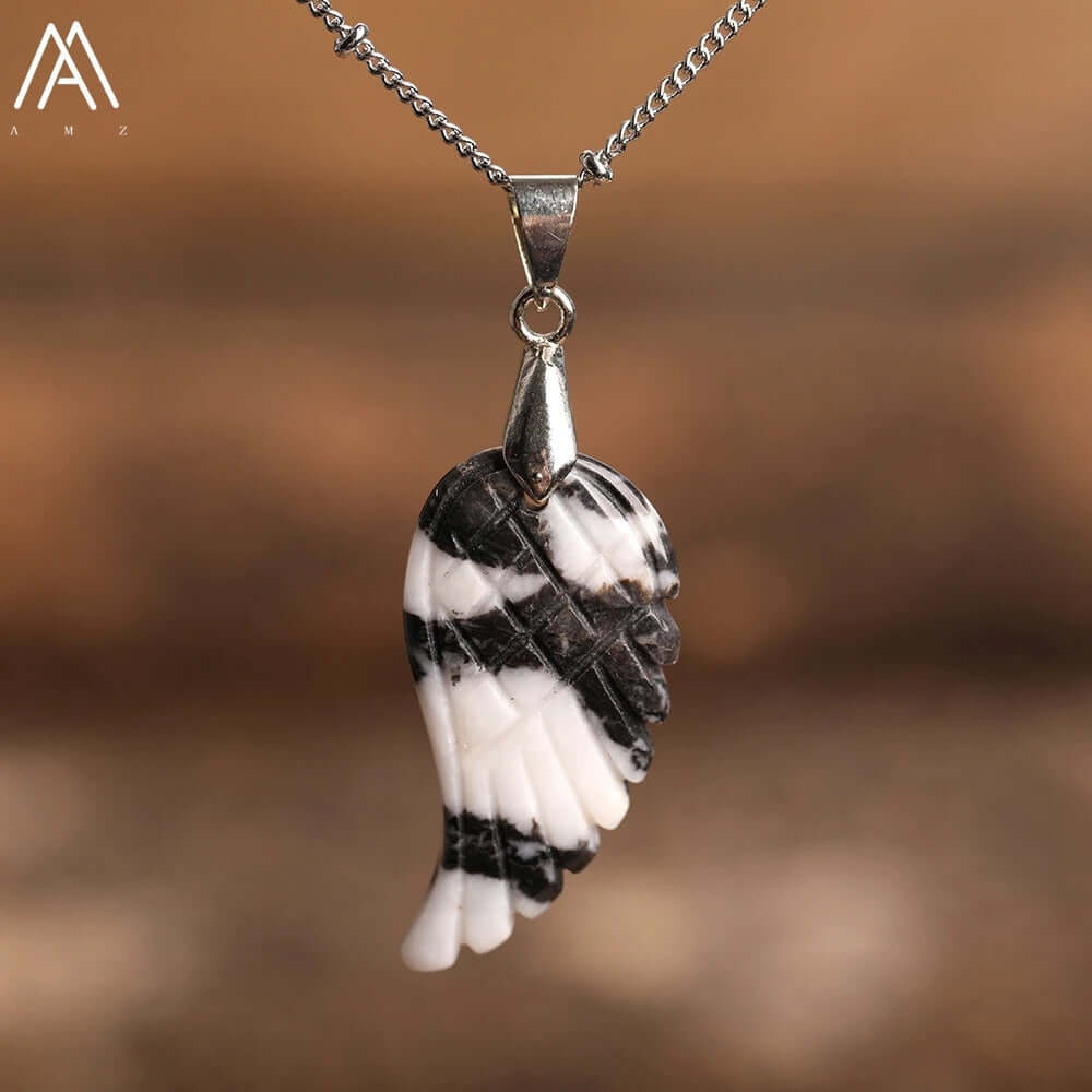 Peris Gems Black Zebra Angel Wing Labradorite Choker Necklace - Quartz Crystal Angel Wings SHEIN Amazon Temu