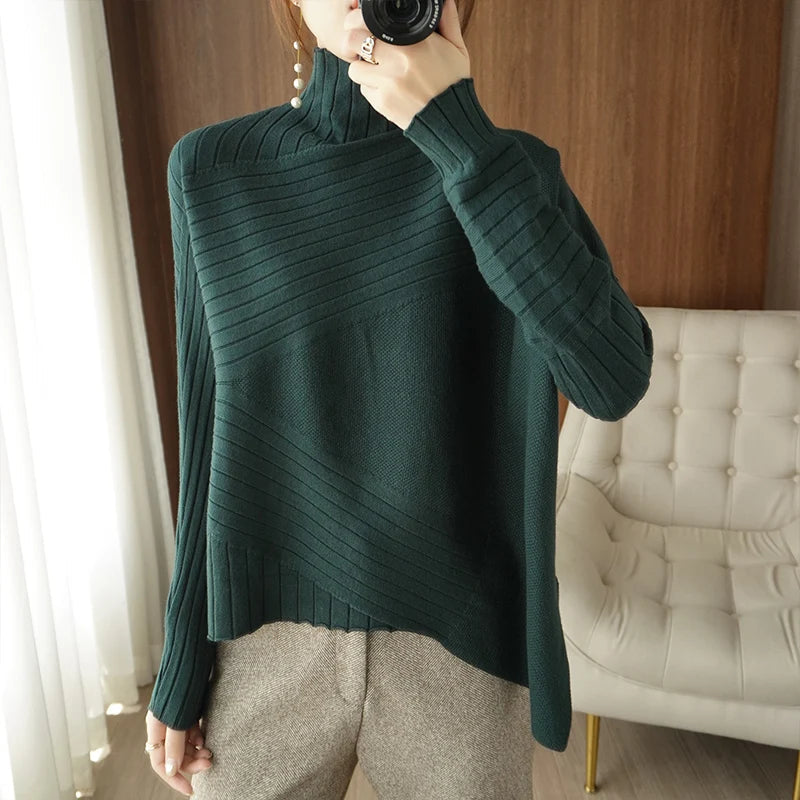 Peris Gems blackish green / One Size Striped Knitted Cashmere Turtleneck Sweaters for Women SHEIN Amazon Temu