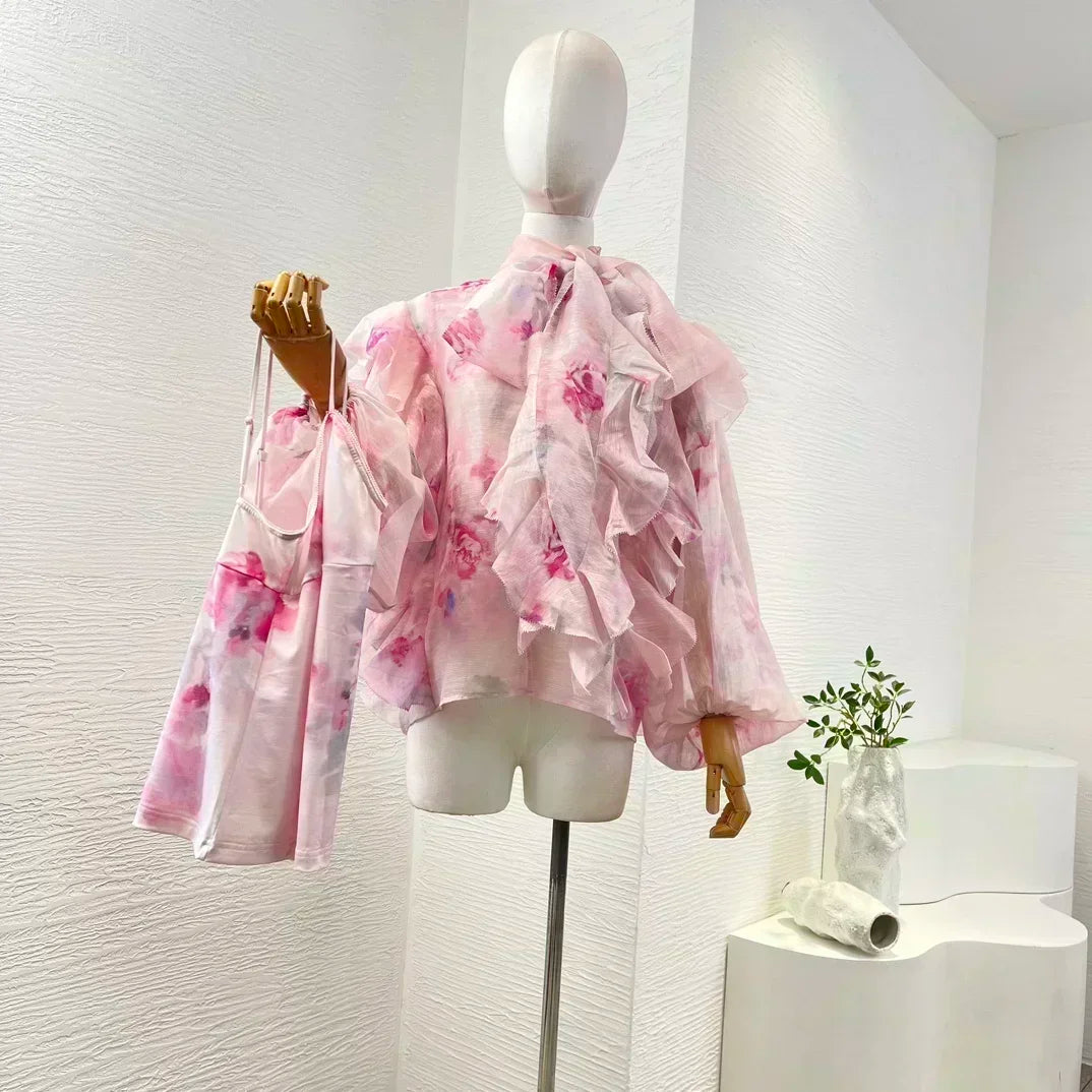 Peris Gems blouse only / XL Pink Romantic Women New Oufit Series High Quality Floral Print Ruffles Bow Diamonds Lantern Sleeve Blouse and Mini Skirt Set Pink Romantic Women New Oufit Series High Quality Floral Print Ruffles Bow Diamonds Lantern Sleeve Blouse and Mini Skirt Set SHEIN Amazon Temu