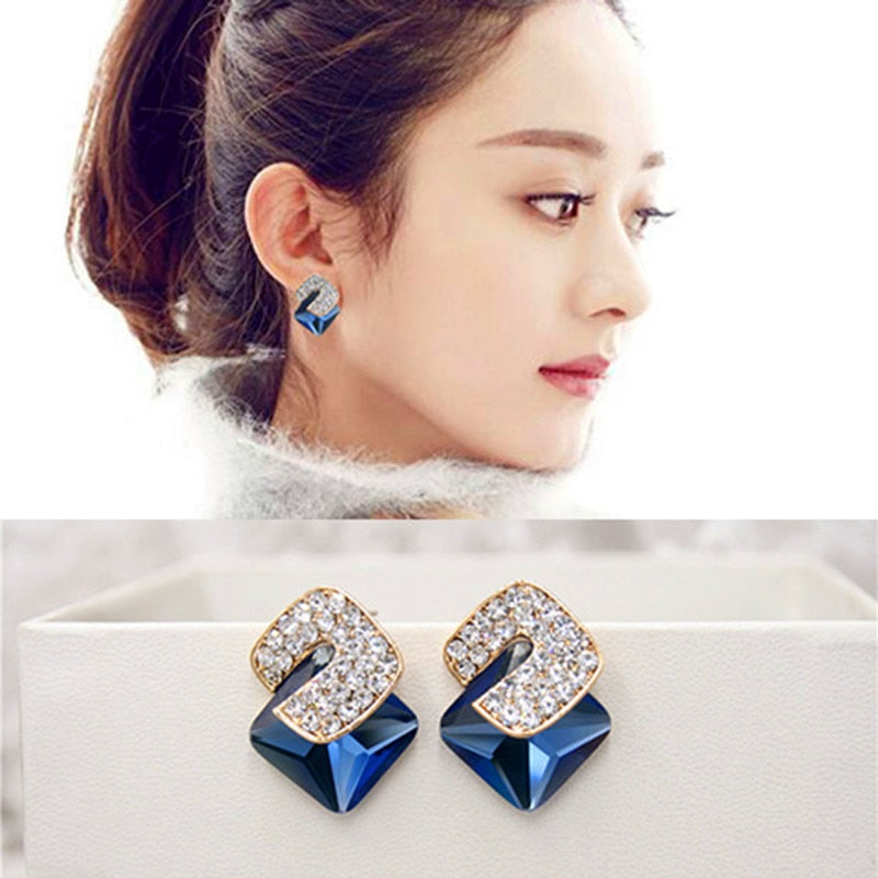 Peris Gems Blue 2 Gold Square Crystal Stud Earrings for Women | Cute Party Earrings Gold Square Crystal Stud Earrings for Women | Party Earrings SHEIN Amazon Temu
