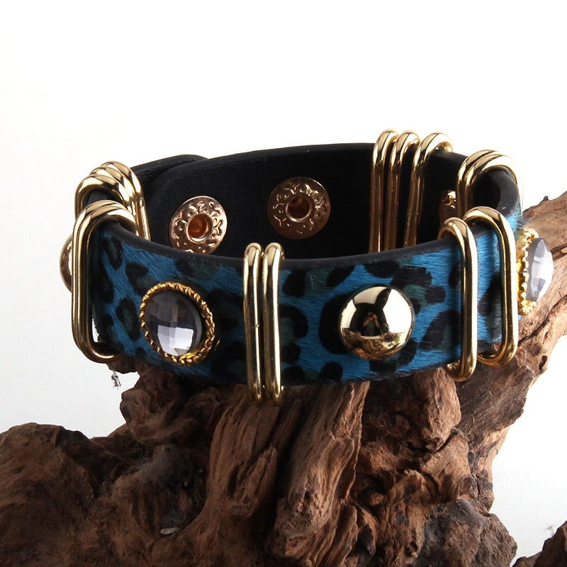 Peris Gems Blue / 20cm Boho Leopard Print Leather Bracelets for Women SHEIN Amazon Temu