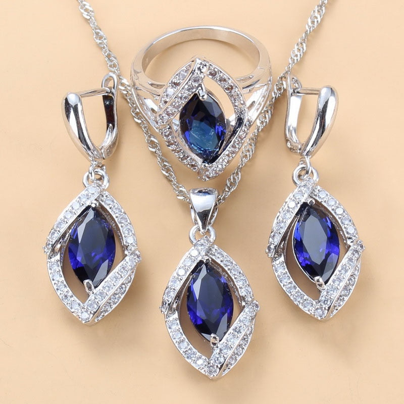 Peris Gems Blue 3PCS / 9 Blue and Diamond Wedding Jewelry Set for Women | Silver Diamond Blue Diamond Wedding Jewelry Set for Women Silver Diamond SHEIN Amazon Temu
